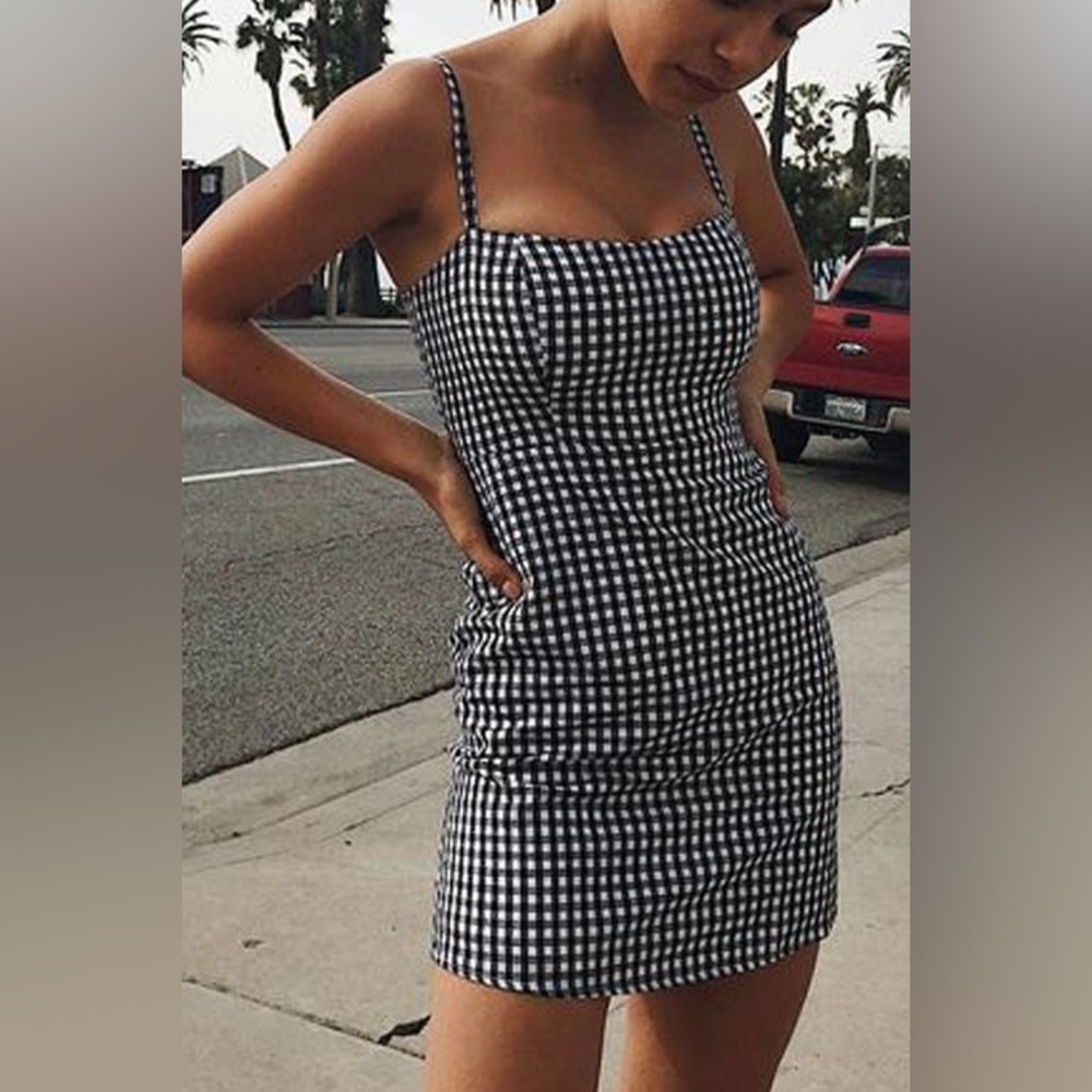 Gingham Fitted Mini Dress